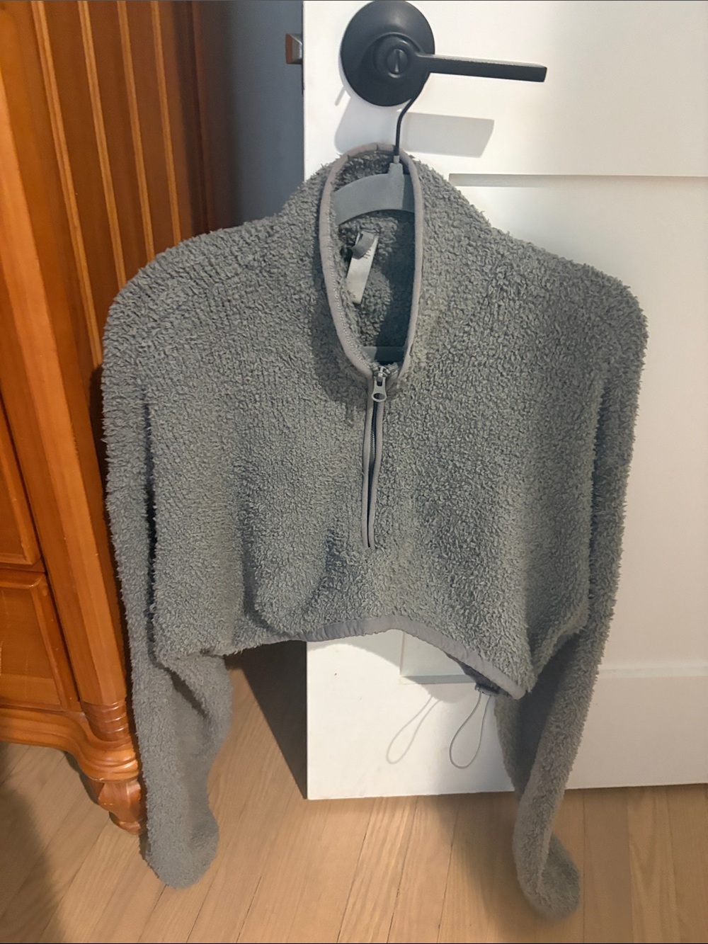 SKIMS Gray Cropped Teddy Sherpa Half-Zip Jacket